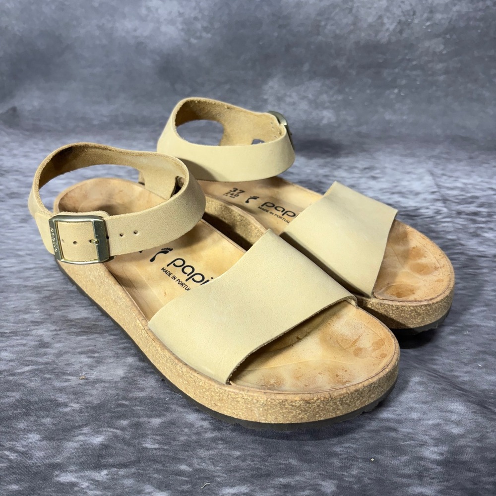 Papillio Birkenstock Glenda Platform Wedge Sandals Womens 37N 6 Tan Leather